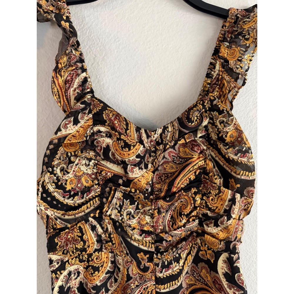 House of Harlow 1960 x REVOLVE Paisley Ruffle Wide Leg Jumpsuit Black Gold XS - Picture 3 of 11
